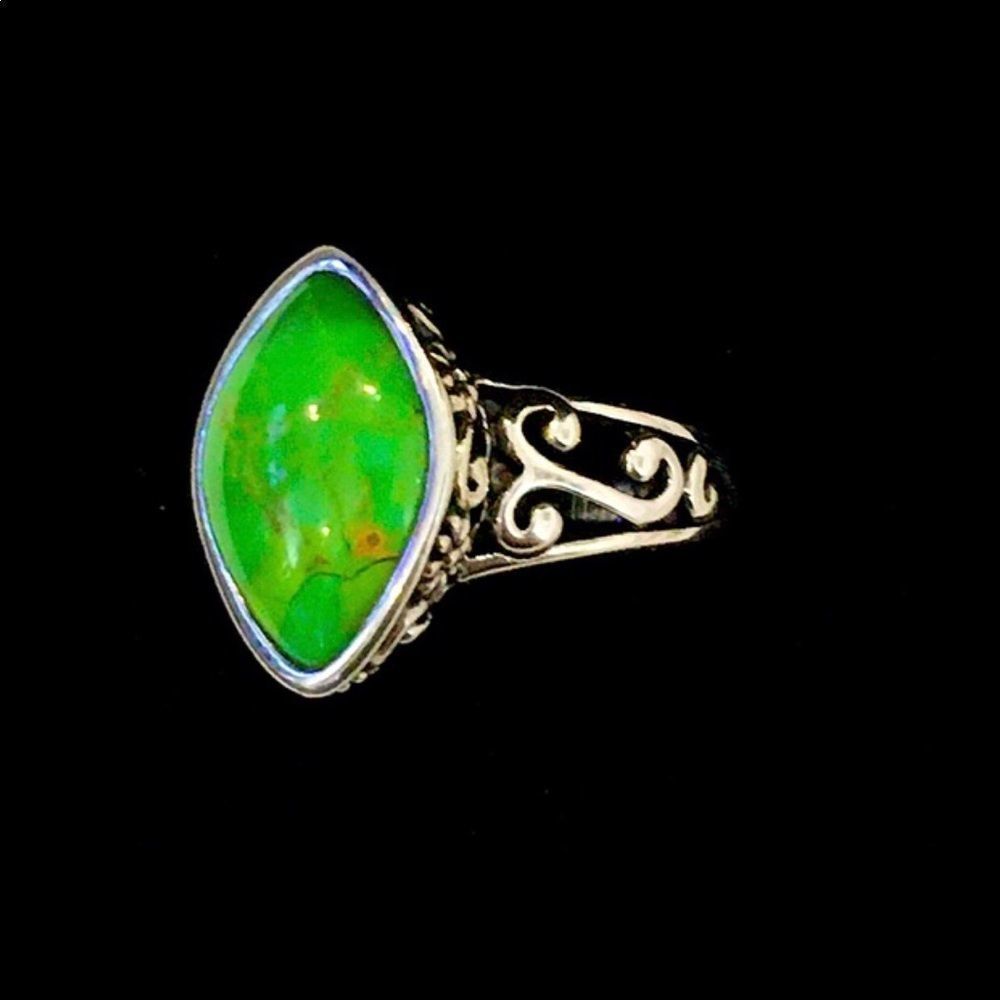 BARSE Green Turquoise Sterling Silver Filigree Openwork Ring